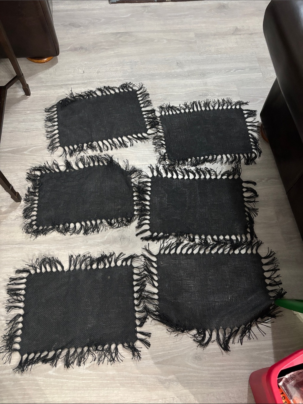 Handmade Black Fringe Placemats - Set of 6